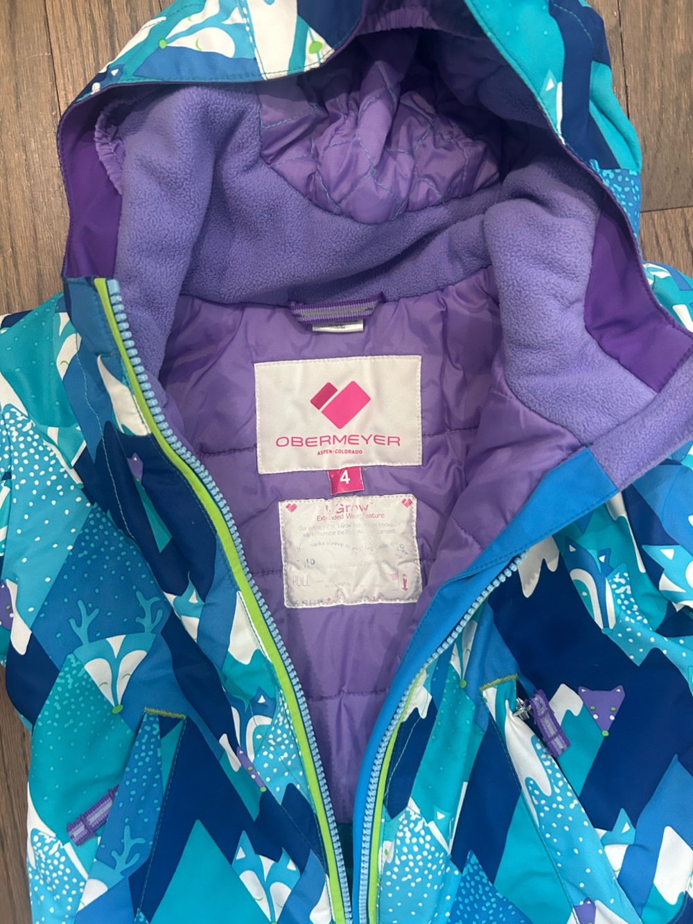 Obermeyer Kids Teal, Blue & Purple Insulated Puffer Jacket and snowsuit